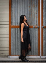 Load image into Gallery viewer, Black Asymmetrical Fringe Cami Dress
