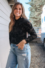Load image into Gallery viewer, Black Floral Mesh Mock Neck Top
