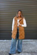 Load image into Gallery viewer, Spicy Latte Quilted Long Hooded Puffer Vest
