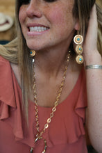 Load image into Gallery viewer, Gold And Turquoise Concho Earrings
