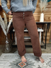Load image into Gallery viewer, Espresso High Rise Wide Leg Cuffed Pants
