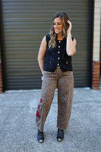 Load image into Gallery viewer, Rose Embroidered leopard Barrel Pants
