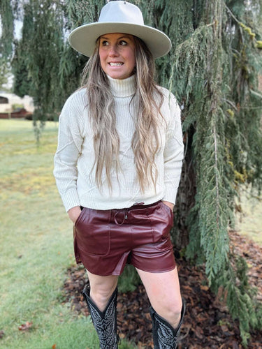 Wine Faux Leather Shorts
