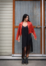 Load image into Gallery viewer, Rust Faux Suede Fringe Western Moto Jacket
