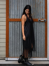 Load image into Gallery viewer, Black Asymmetrical Fringe Cami Dress
