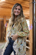 Load image into Gallery viewer, women's retro western floral kimono with tie front 

