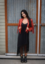 Load image into Gallery viewer, Rust Faux Suede Fringe Western Moto Jacket
