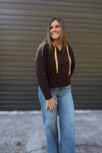 Load image into Gallery viewer, Brown V-Neck Hoodie Sweater
