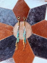Load image into Gallery viewer, Green &amp; Bone Boho Tassel Earrings
