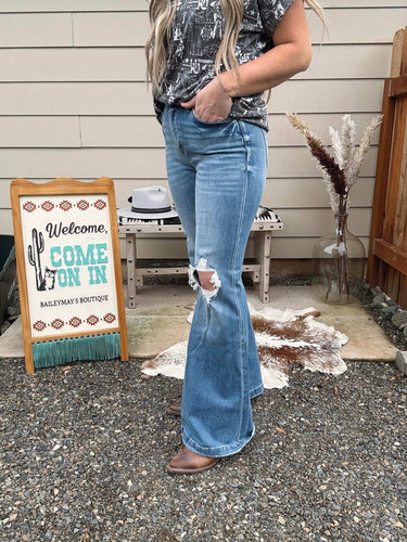 Distressed High Rise Flare