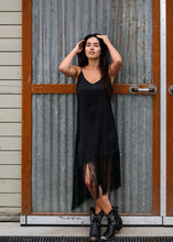 Load image into Gallery viewer, Black Asymmetrical Fringe Cami Dress
