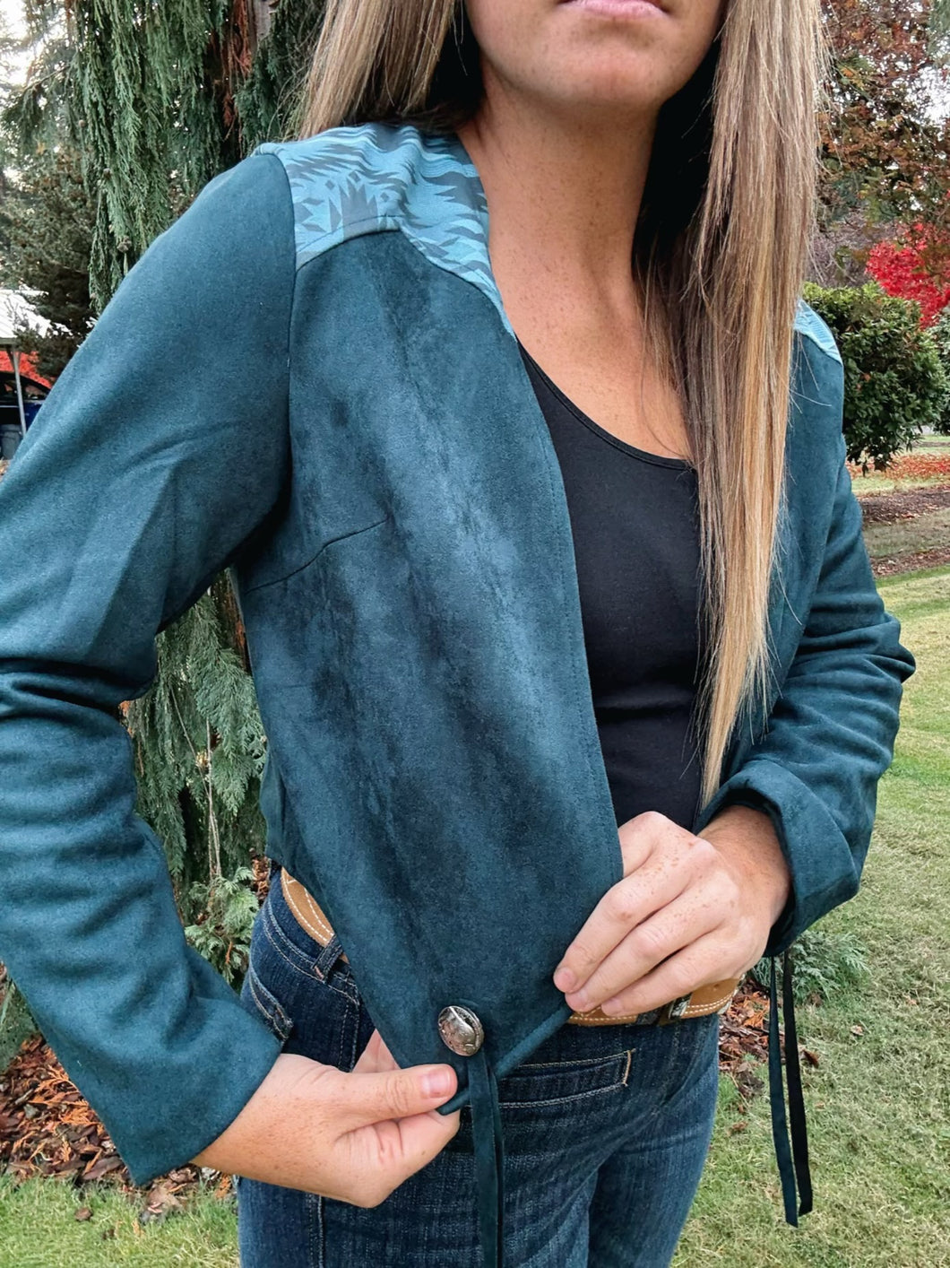 Teal Suede Tassel Jacket
