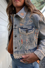 Load image into Gallery viewer, Floral Embroidered Lace Crop Denim Jacket

