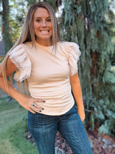 Load image into Gallery viewer, Apricot Dotty Ruffle Top
