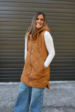 Load image into Gallery viewer, Spicy Latte Quilted Long Hooded Puffer Vest
