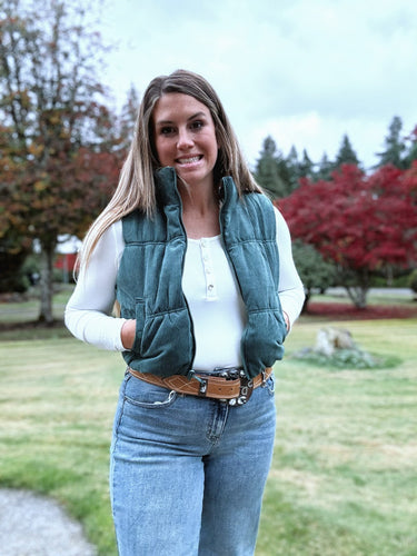 Corduroy puffer vest reversible with aztec print and zipper closure 