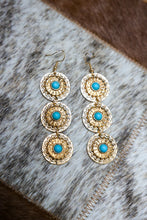 Load image into Gallery viewer, Gold And Turquoise Concho Earrings
