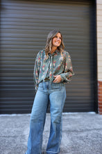 Load image into Gallery viewer, Cowboy Olive Western Print Tie-Neck Blouse
