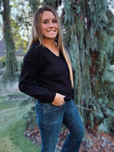 Load image into Gallery viewer, Back Tie V Neck Sweater Black
