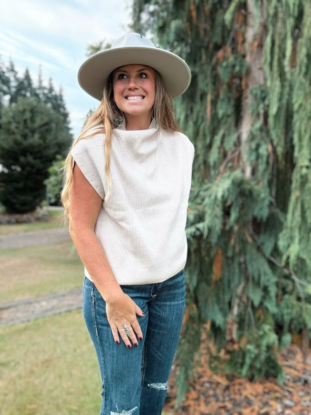 Mock Neck Short Sleeve Sweater