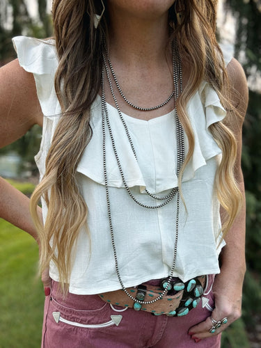 Ruffled Linen Crop Top Ivory