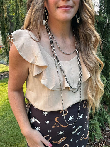 Ruffled Linen Crop Top Taupe
