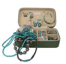 Load image into Gallery viewer, Olive Green Faux Leather Travel Jewelry Case
