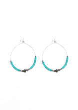 Load image into Gallery viewer, Large Turquoise &amp; Faux Navajo Pearl Dangle Hoops
