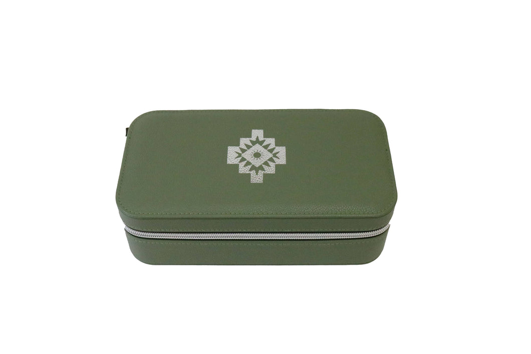 Olive Green Faux Leather Travel Jewelry Case
