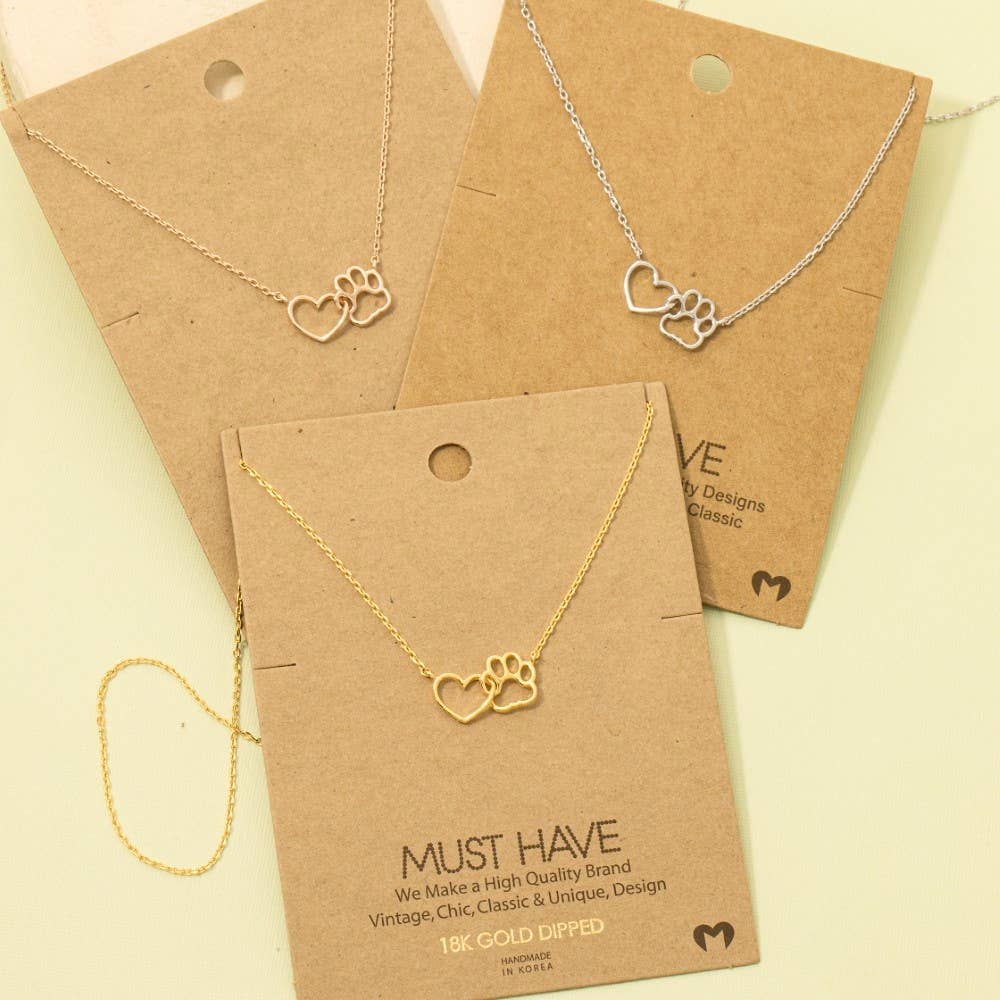 Dog Paw Heart Cutout Pendant Necklace: Rose Gold