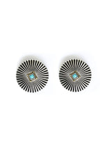 Load image into Gallery viewer, Silver Burst Post Earring with Turquoise Accent in Center
