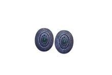 Load image into Gallery viewer, Oval Concho Post Earrings with Green Accent
